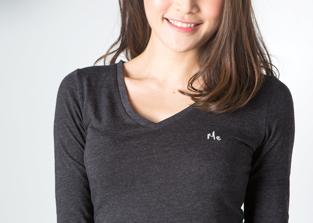 me ME & ME - Classic Me V-neck Tee MID-SLEEVE 中袖 (Higher V-neck) - Charcoal Grey